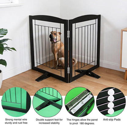 Freestanding Dog Fence Indoor, Foldable Dog Gate for Doorways, Stairs or Hallways, Sturdy Wood Extra Wide Pet Gate with Support Feet for The House, White, 24 "Height-3 Panels