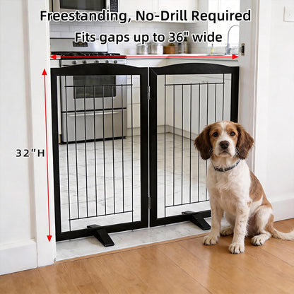 Freestanding Dog Fence Indoor, Foldable Dog Gate for Doorways, Stairs or Hallways, Sturdy Wood Extra Wide Pet Gate with Support Feet for The House, White, 24 "Height-3 Panels