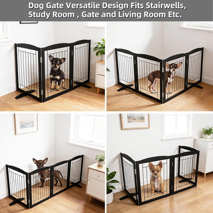 Freestanding Dog Fence Indoor, Foldable Dog Gate for Doorways, Stairs or Hallways, Sturdy Wood Extra Wide Pet Gate with Support Feet for The House, White, 24 "Height-3 Panels