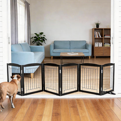 Freestanding Dog Fence Indoor, Foldable Dog Gate for Doorways, Stairs or Hallways, Sturdy Wood Extra Wide Pet Gate with Support Feet for The House, White, 24 "Height-3 Panels