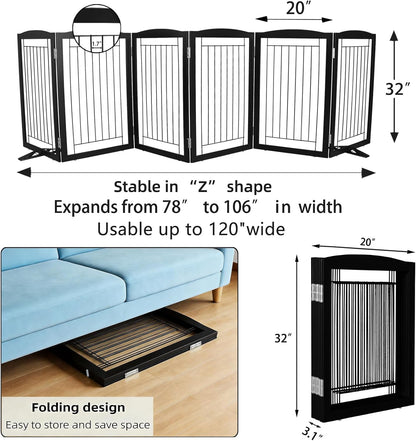 Freestanding Dog Fence Indoor, Foldable Dog Gate for Doorways, Stairs or Hallways, Sturdy Wood Extra Wide Pet Gate with Support Feet for The House, White, 24 "Height-3 Panels