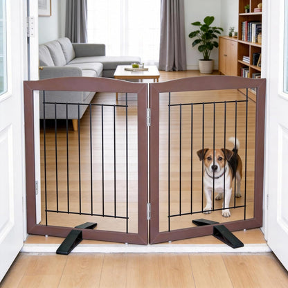Freestanding Dog Fence Indoor, Foldable Dog Gate for Doorways, Stairs or Hallways, Sturdy Wood Extra Wide Pet Gate with Support Feet for The House, White, 24 "Height-3 Panels