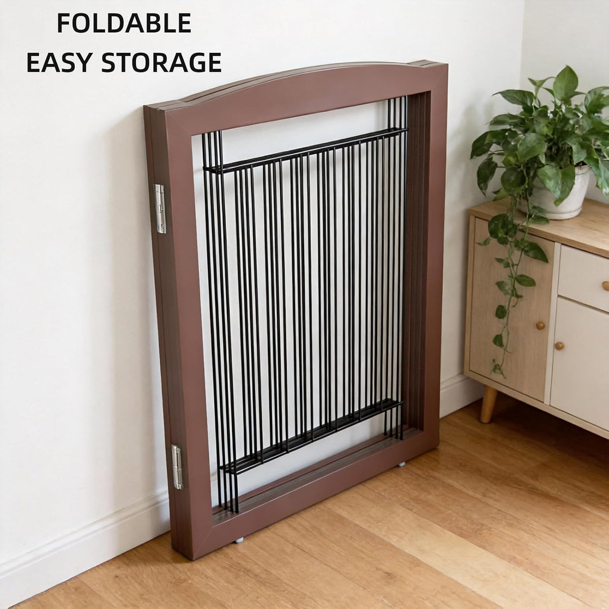 Freestanding Dog Fence Indoor, Foldable Dog Gate for Doorways, Stairs or Hallways, Sturdy Wood Extra Wide Pet Gate with Support Feet for The House, White, 24 "Height-3 Panels