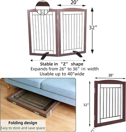 Freestanding Dog Fence Indoor, Foldable Dog Gate for Doorways, Stairs or Hallways, Sturdy Wood Extra Wide Pet Gate with Support Feet for The House, White, 24 "Height-3 Panels