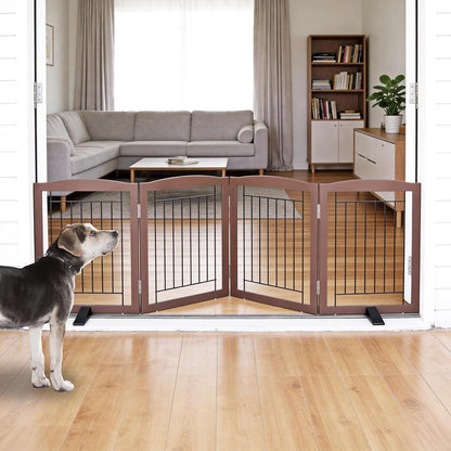 Freestanding Dog Fence Indoor, Foldable Dog Gate for Doorways, Stairs or Hallways, Sturdy Wood Extra Wide Pet Gate with Support Feet for The House, White, 24 "Height-3 Panels