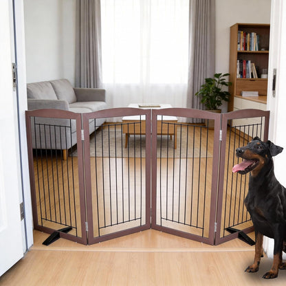 Freestanding Dog Fence Indoor, Foldable Dog Gate for Doorways, Stairs or Hallways, Sturdy Wood Extra Wide Pet Gate with Support Feet for The House, White, 24 "Height-3 Panels