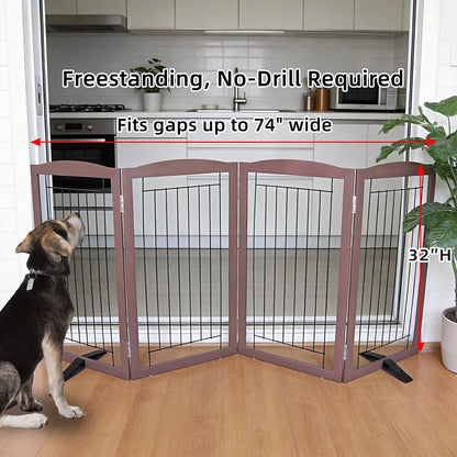 Freestanding Dog Fence Indoor, Foldable Dog Gate for Doorways, Stairs or Hallways, Sturdy Wood Extra Wide Pet Gate with Support Feet for The House, White, 24 "Height-3 Panels