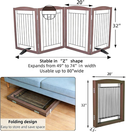 Freestanding Dog Fence Indoor, Foldable Dog Gate for Doorways, Stairs or Hallways, Sturdy Wood Extra Wide Pet Gate with Support Feet for The House, White, 24 "Height-3 Panels