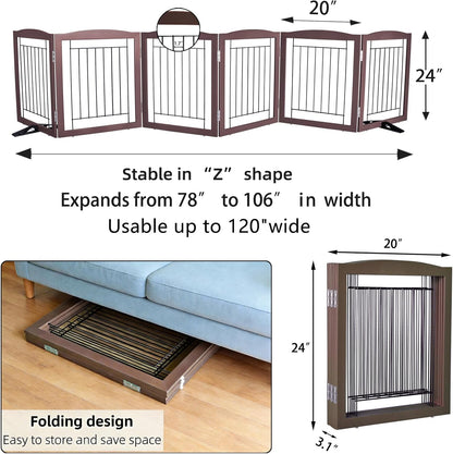 Freestanding Dog Fence Indoor, Foldable Dog Gate for Doorways, Stairs or Hallways, Sturdy Wood Extra Wide Pet Gate with Support Feet for The House, White, 24 "Height-3 Panels