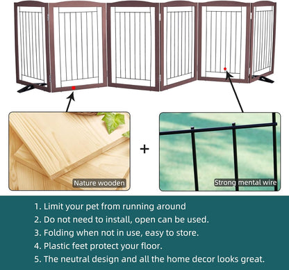 Freestanding Dog Fence Indoor, Foldable Dog Gate for Doorways, Stairs or Hallways, Sturdy Wood Extra Wide Pet Gate with Support Feet for The House, White, 24 "Height-3 Panels