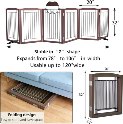 Freestanding Dog Fence Indoor, Foldable Dog Gate for Doorways, Stairs or Hallways, Sturdy Wood Extra Wide Pet Gate with Support Feet for The House, White, 24 "Height-3 Panels