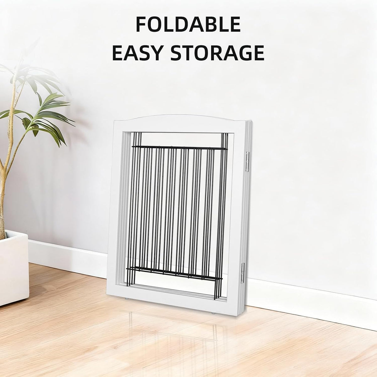 Freestanding Dog Fence Indoor, Foldable Dog Gate for Doorways, Stairs or Hallways, Sturdy Wood Extra Wide Pet Gate with Support Feet for The House, White, 24 "Height-3 Panels