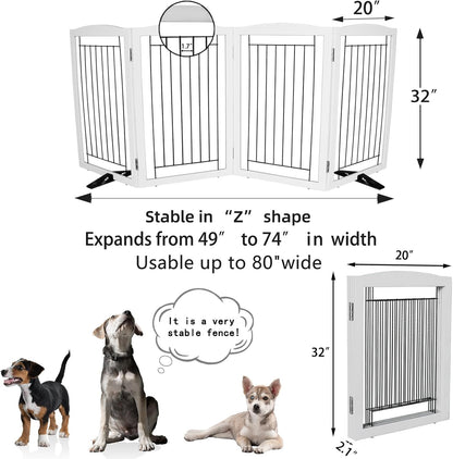 Freestanding Dog Fence Indoor, Foldable Dog Gate for Doorways, Stairs or Hallways, Sturdy Wood Extra Wide Pet Gate with Support Feet for The House, White, 24 "Height-3 Panels