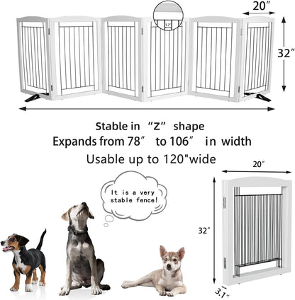 Freestanding Dog Fence Indoor, Foldable Dog Gate for Doorways, Stairs or Hallways, Sturdy Wood Extra Wide Pet Gate with Support Feet for The House, White, 24 "Height-3 Panels