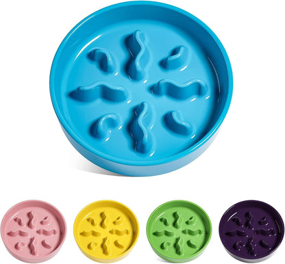 Ceramic Slow Feeder Dog Bowls Small Breed, 0.5 Cups Dog Food Dish for Fast Eaters, Puzzle Bowl for Small Dogs and Cats, 5.5 Inch-Blue
