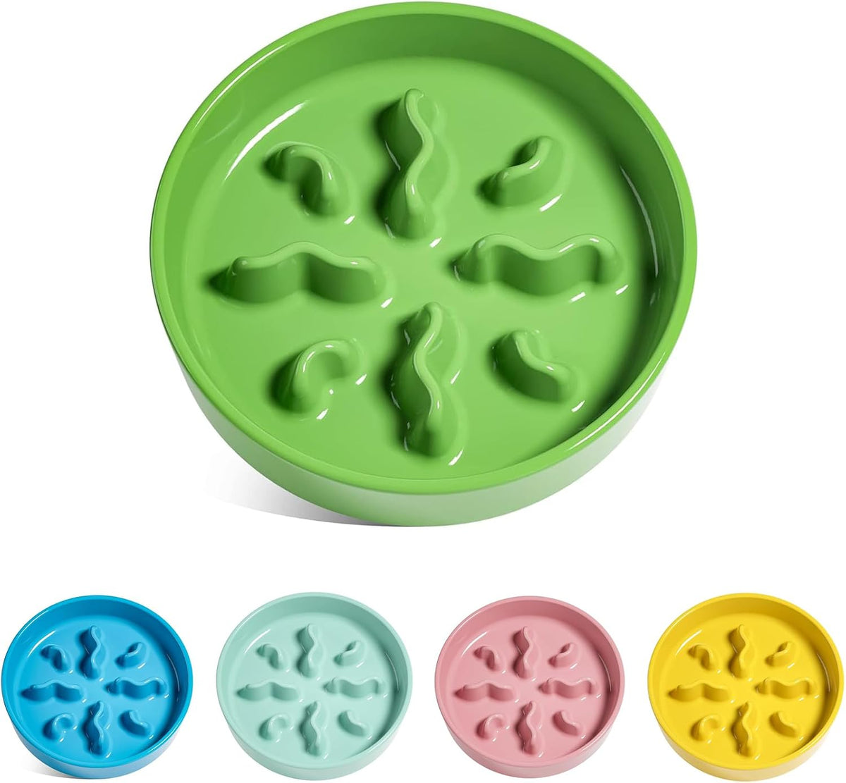 Ceramic Slow Feeder Dog Bowls Small Breed, 0.5 Cups Dog Food Dish for Fast Eaters, Puzzle Bowl for Small Dogs and Cats, 5.5 Inch-Blue