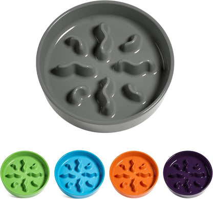 Ceramic Slow Feeder Dog Bowls Small Breed, 0.5 Cups Dog Food Dish for Fast Eaters, Puzzle Bowl for Small Dogs and Cats, 5.5 Inch-Blue