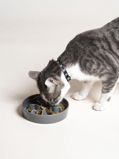 Ceramic Slow Feeder Dog Bowls Small Breed, 0.5 Cups Dog Food Dish for Fast Eaters, Puzzle Bowl for Small Dogs and Cats, 5.5 Inch-Blue