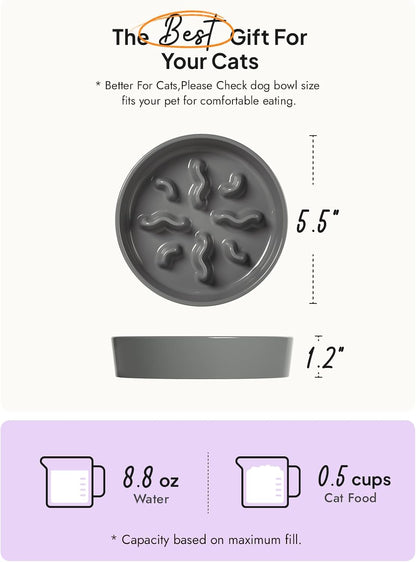 Ceramic Slow Feeder Dog Bowls Small Breed, 0.5 Cups Dog Food Dish for Fast Eaters, Puzzle Bowl for Small Dogs and Cats, 5.5 Inch-Blue