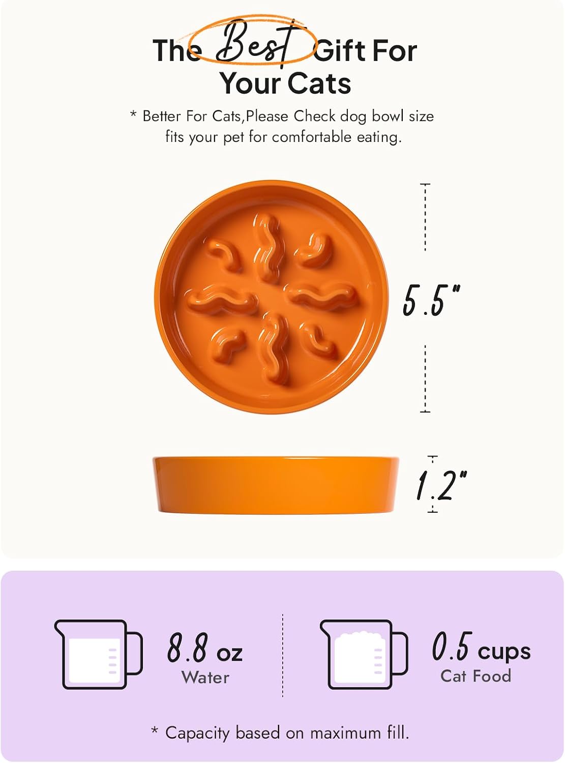 Ceramic Slow Feeder Dog Bowls Small Breed, 0.5 Cups Dog Food Dish for Fast Eaters, Puzzle Bowl for Small Dogs and Cats, 5.5 Inch-Blue