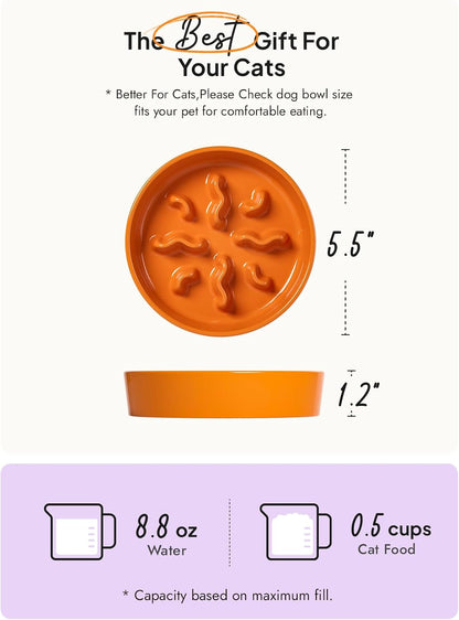 Ceramic Slow Feeder Dog Bowls Small Breed, 0.5 Cups Dog Food Dish for Fast Eaters, Puzzle Bowl for Small Dogs and Cats, 5.5 Inch-Blue