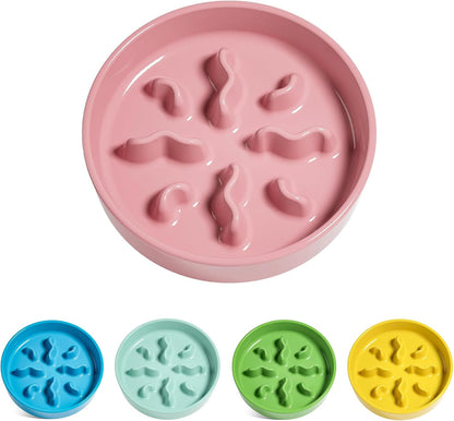 Ceramic Slow Feeder Dog Bowls Small Breed, 0.5 Cups Dog Food Dish for Fast Eaters, Puzzle Bowl for Small Dogs and Cats, 5.5 Inch-Blue