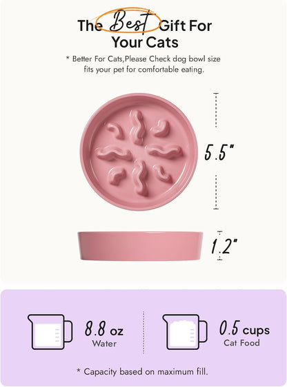 Ceramic Slow Feeder Dog Bowls Small Breed, 0.5 Cups Dog Food Dish for Fast Eaters, Puzzle Bowl for Small Dogs and Cats, 5.5 Inch-Blue