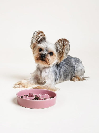 Ceramic Slow Feeder Dog Bowls Small Breed, 0.5 Cups Dog Food Dish for Fast Eaters, Puzzle Bowl for Small Dogs and Cats, 5.5 Inch-Blue