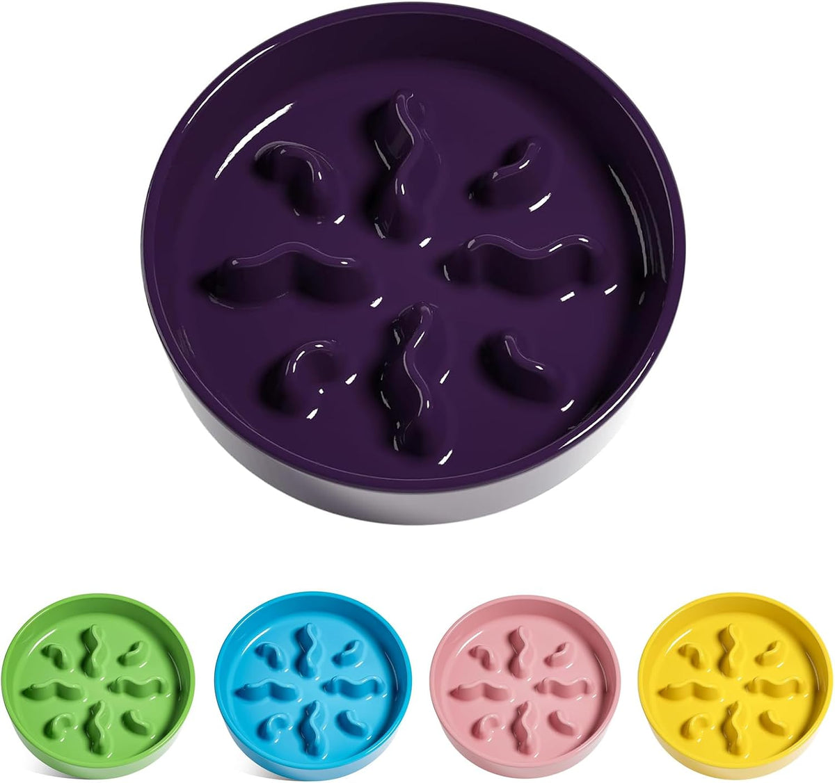Ceramic Slow Feeder Dog Bowls Small Breed, 0.5 Cups Dog Food Dish for Fast Eaters, Puzzle Bowl for Small Dogs and Cats, 5.5 Inch-Blue