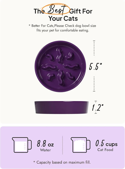 Ceramic Slow Feeder Dog Bowls Small Breed, 0.5 Cups Dog Food Dish for Fast Eaters, Puzzle Bowl for Small Dogs and Cats, 5.5 Inch-Blue