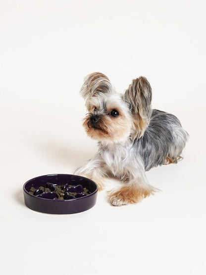 Ceramic Slow Feeder Dog Bowls Small Breed, 0.5 Cups Dog Food Dish for Fast Eaters, Puzzle Bowl for Small Dogs and Cats, 5.5 Inch-Blue