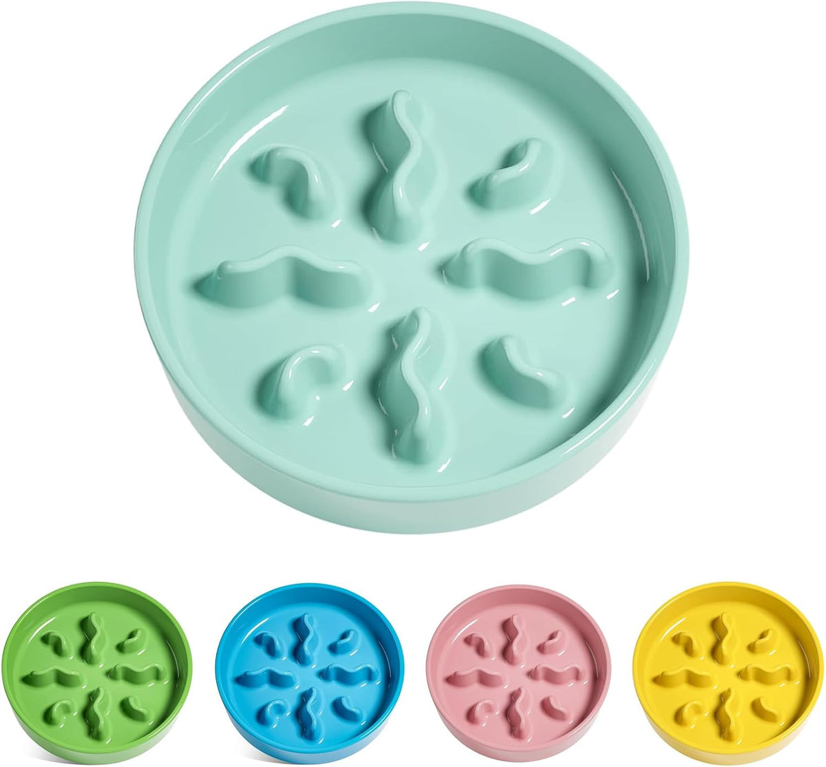 Ceramic Slow Feeder Dog Bowls Small Breed, 0.5 Cups Dog Food Dish for Fast Eaters, Puzzle Bowl for Small Dogs and Cats, 5.5 Inch-Blue