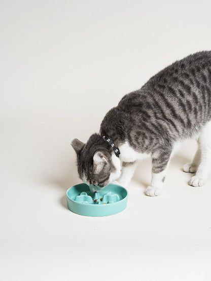 Ceramic Slow Feeder Dog Bowls Small Breed, 0.5 Cups Dog Food Dish for Fast Eaters, Puzzle Bowl for Small Dogs and Cats, 5.5 Inch-Blue