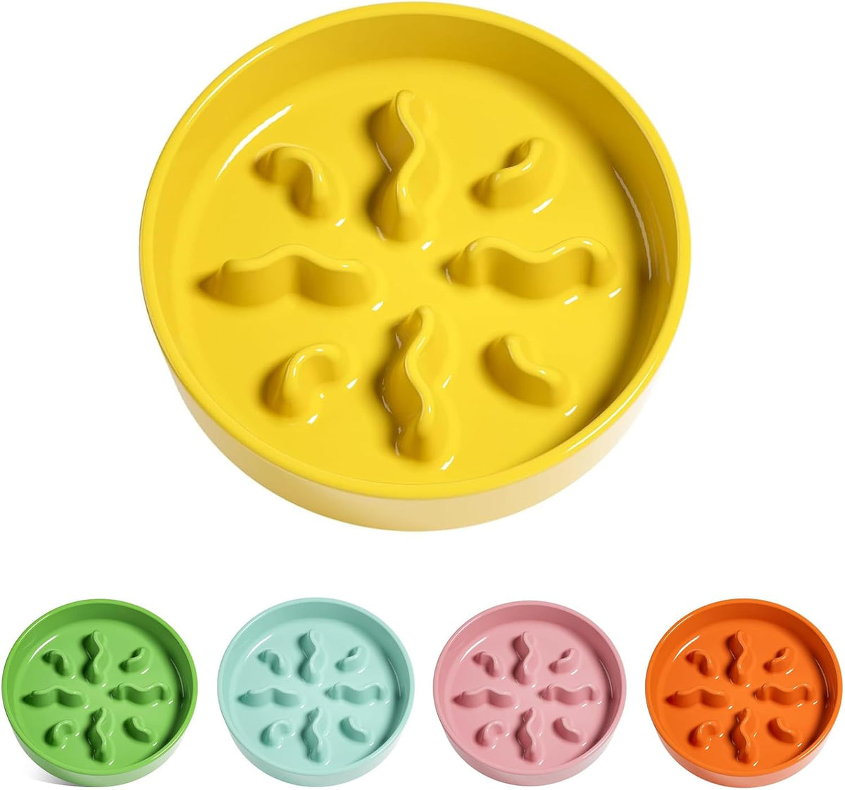 Ceramic Slow Feeder Dog Bowls Small Breed, 0.5 Cups Dog Food Dish for Fast Eaters, Puzzle Bowl for Small Dogs and Cats, 5.5 Inch-Blue