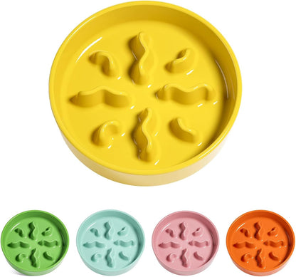 Ceramic Slow Feeder Dog Bowls Small Breed, 0.5 Cups Dog Food Dish for Fast Eaters, Puzzle Bowl for Small Dogs and Cats, 5.5 Inch-Blue