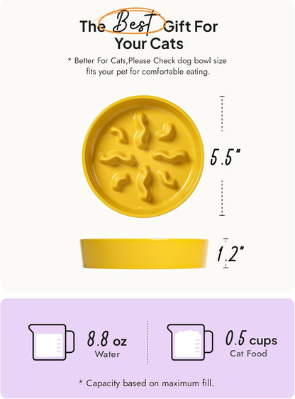 Ceramic Slow Feeder Dog Bowls Small Breed, 0.5 Cups Dog Food Dish for Fast Eaters, Puzzle Bowl for Small Dogs and Cats, 5.5 Inch-Blue