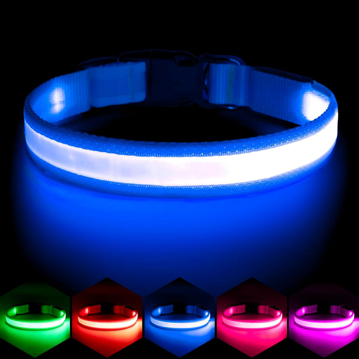 LED Dog Collar, Light up Dog Collar Adjustable Safety Glowing Collar