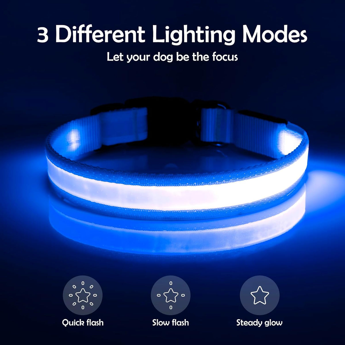 LED Dog Collar, Light up Dog Collar Adjustable Safety Glowing Collar