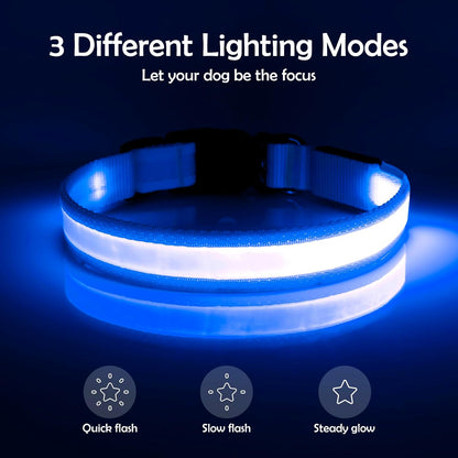 LED Dog Collar, Light up Dog Collar Adjustable Safety Glowing Collar