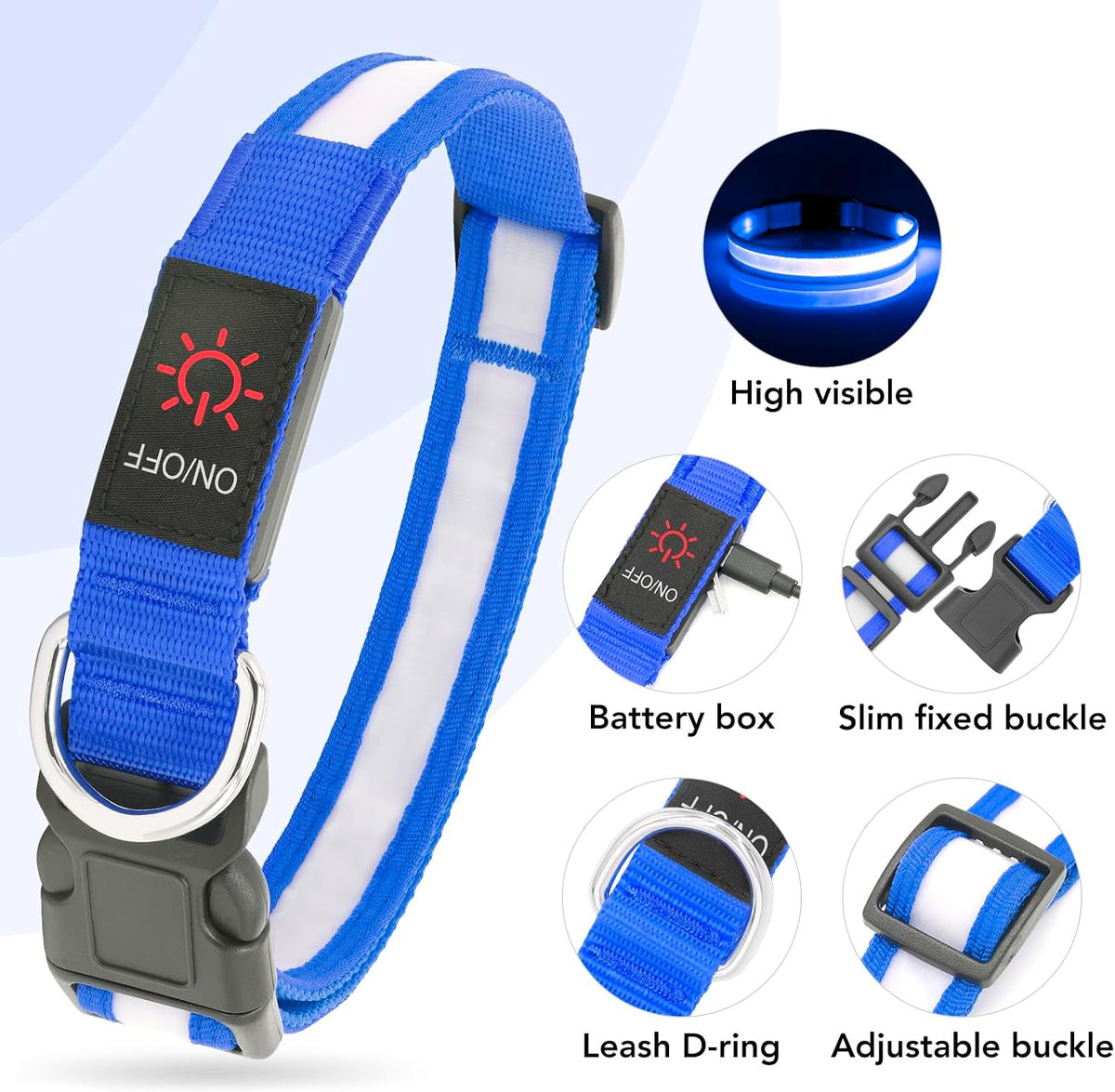 LED Dog Collar, Light up Dog Collar Adjustable Safety Glowing Collar