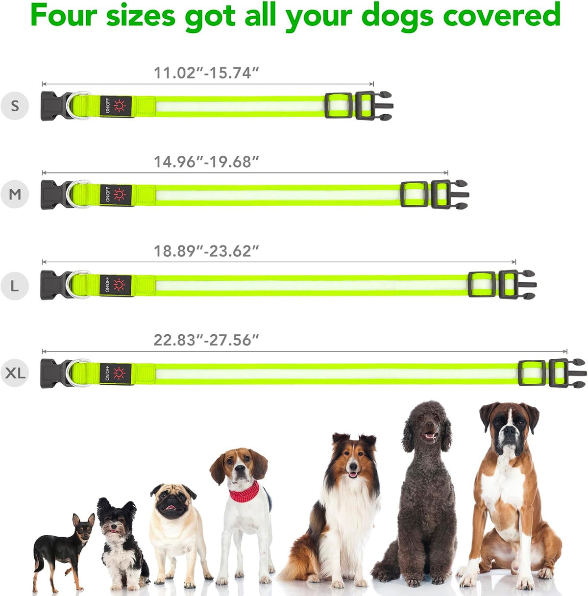 LED Dog Collar, Light up Dog Collar Adjustable Safety Glowing Collar