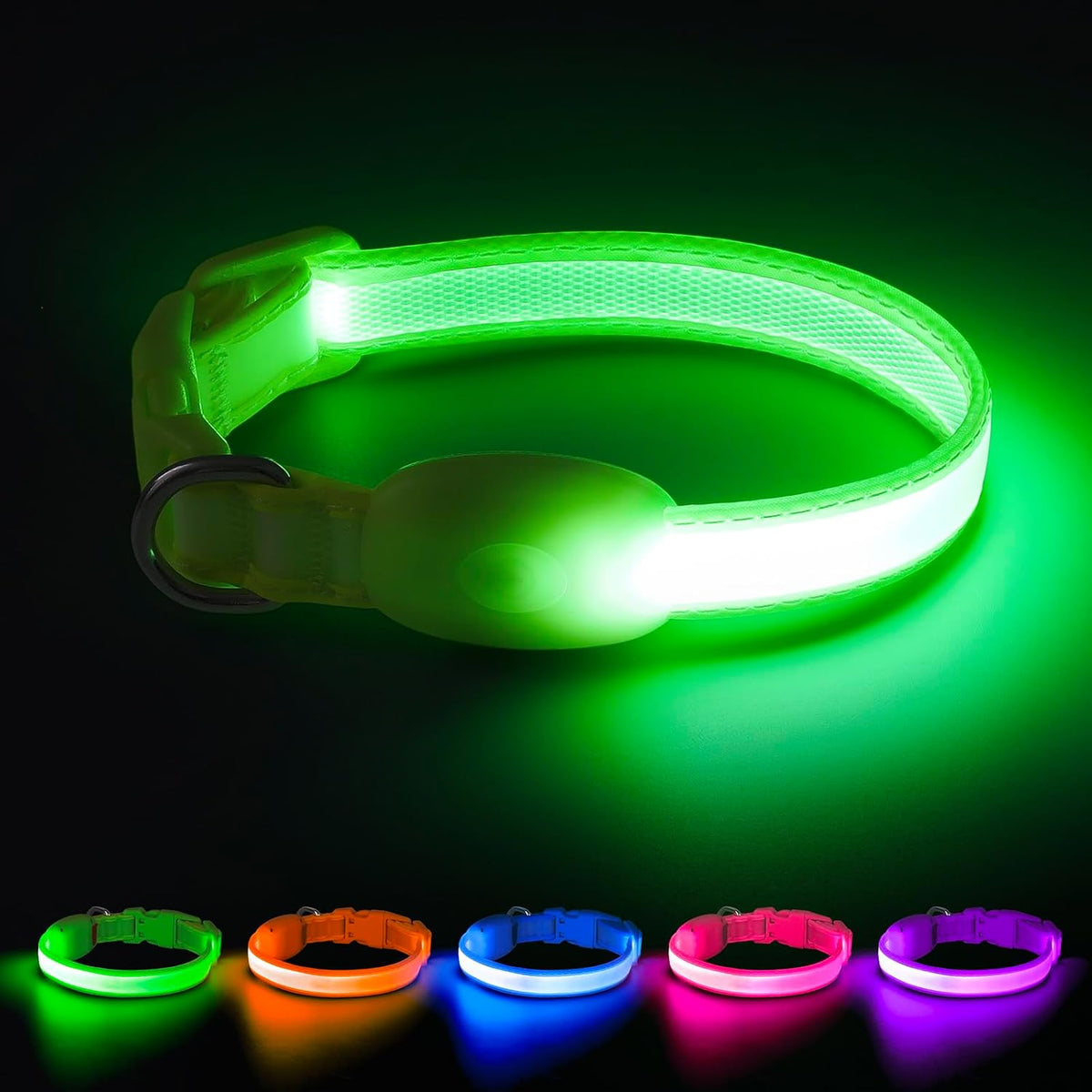 LED Dog Collar, Light up Dog Collar Adjustable Safety Glowing Collar