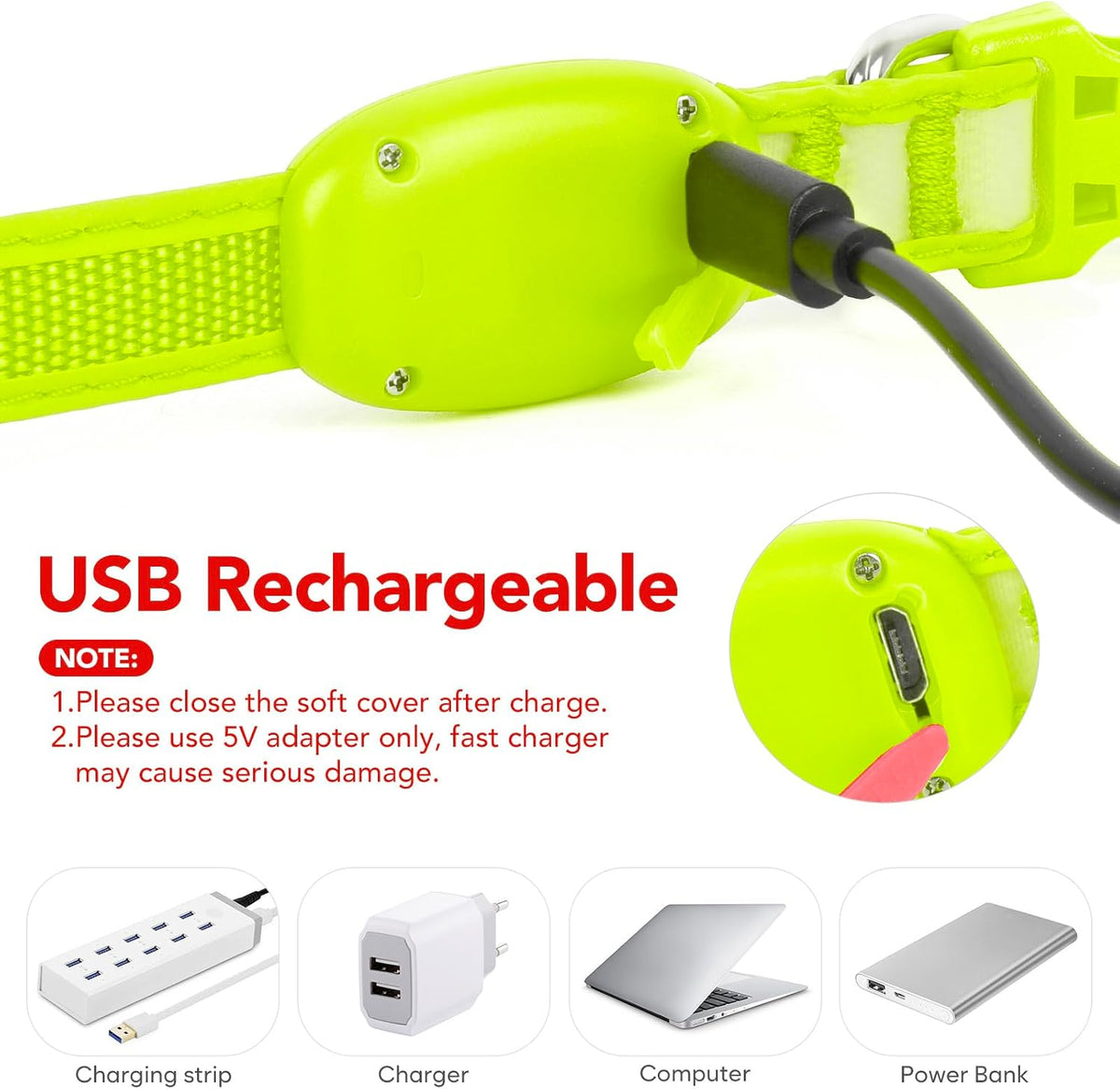 LED Dog Collar, Light up Dog Collar Adjustable Safety Glowing Collar