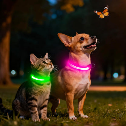 LED Dog Collar, Light up Dog Collar Adjustable Safety Glowing Collar
