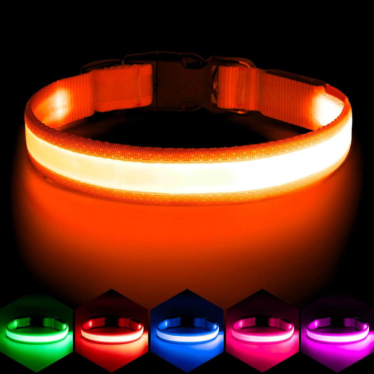 LED Dog Collar, Light up Dog Collar Adjustable Safety Glowing Collar