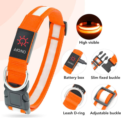 LED Dog Collar, Light up Dog Collar Adjustable Safety Glowing Collar