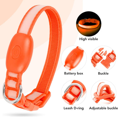 LED Dog Collar, Light up Dog Collar Adjustable Safety Glowing Collar