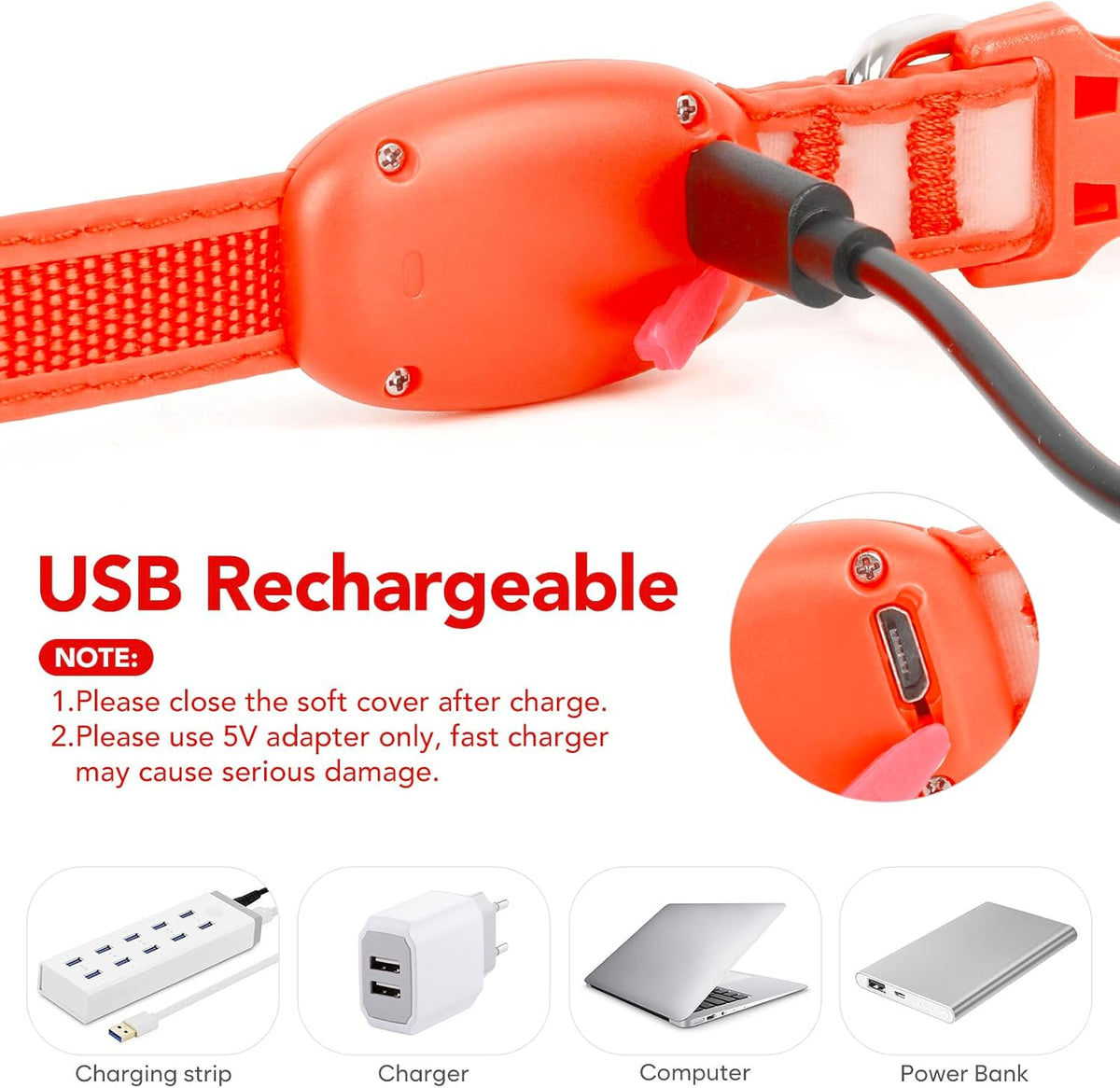 LED Dog Collar, Light up Dog Collar Adjustable Safety Glowing Collar