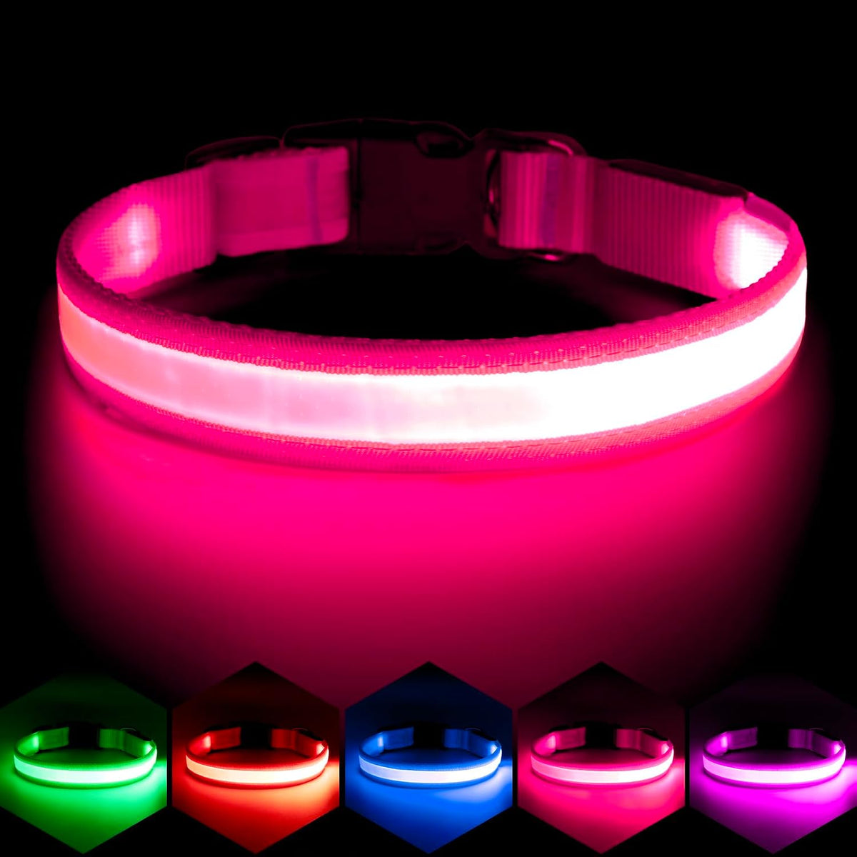 LED Dog Collar, Light up Dog Collar Adjustable Safety Glowing Collar