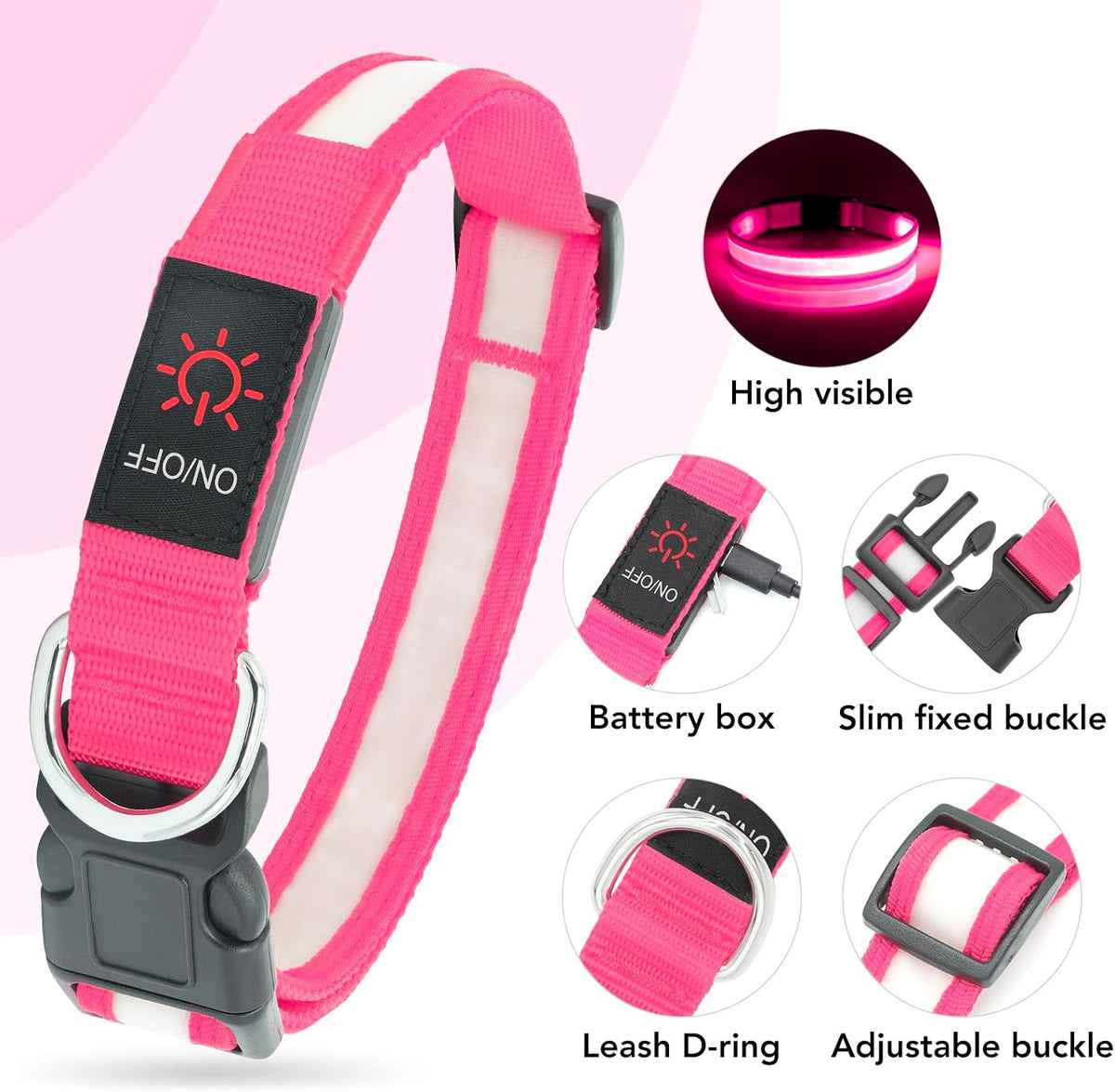 LED Dog Collar, Light up Dog Collar Adjustable Safety Glowing Collar